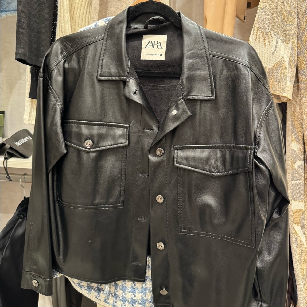 Zara Leather Button Up Shirt